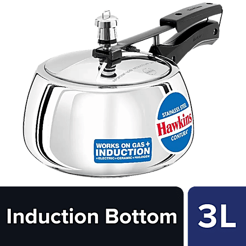 Hawkins Contura Stainless Steel Inner Lid Pressure Cooker - Induction Base, Silver, SSC30, 3 L  Food Grade, Saves More Fuel
