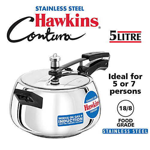 Hawkins Contura Stainless Steel Inner Lid Pressure Cooker - Induction Base,Silver,SSC50, 5 L Food Grade, Saves More Fuel