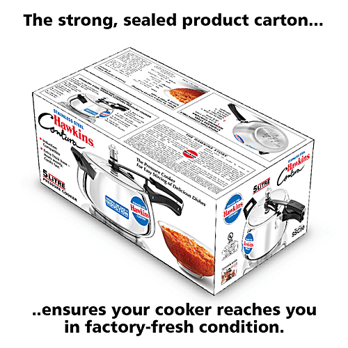 Hawkins Contura Stainless Steel Inner Lid Pressure Cooker - Induction Base,Silver,SSC50, 5 L Food Grade, Saves More Fuel