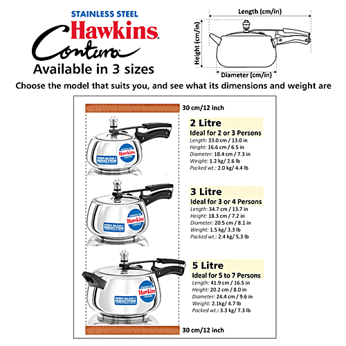 Hawkins Contura Stainless Steel Inner Lid Pressure Cooker - Induction Base,Silver,SSC50, 5 L Food Grade, Saves More Fuel