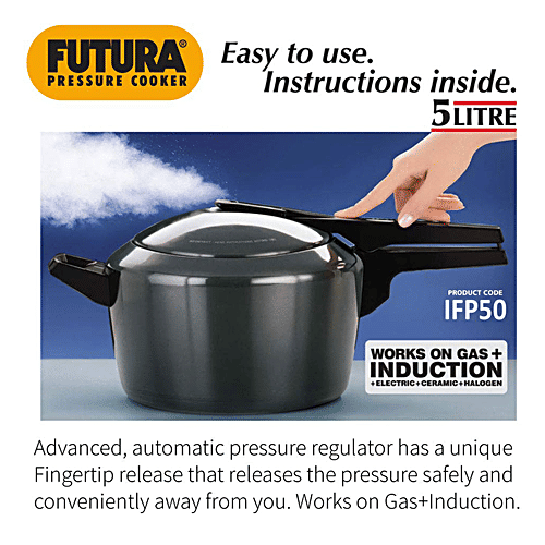 Hawkins Futura Hard Anodised Aluminium Pressure Cooker - Induction Base Black, IFP50, 5 L  Low Oil Cooking