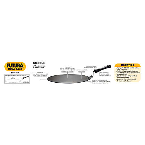 Hawkins Futura Hard Anodised Aluminium Non-Stick Tawa - 30 cm, 4.88 mm, with Handle, NDT30, 1 pc  PFOA Free