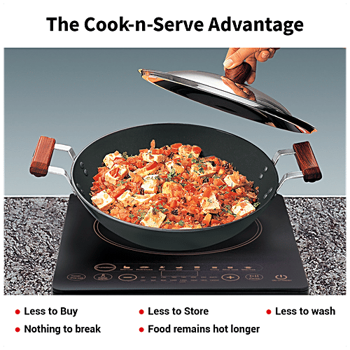 Hawkins Futura Hard Anodised Aluminium Deep Fry Pan/Kadhai - Flat Bottom Induction Base, 30 cm, 4.06 mm, Steel Lid, IAD375S, 3.75 l  