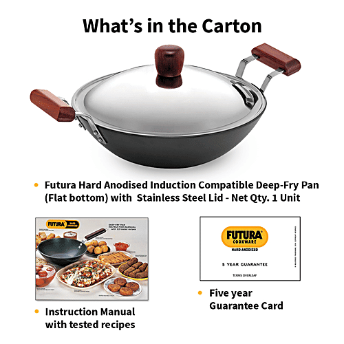 Hawkins Futura Hard Anodised Aluminium Deep Fry Pan/Kadhai - Flat Bottom Induction Base, 30 cm, 4.06 mm, Steel Lid, IAD375S, 3.75 l  