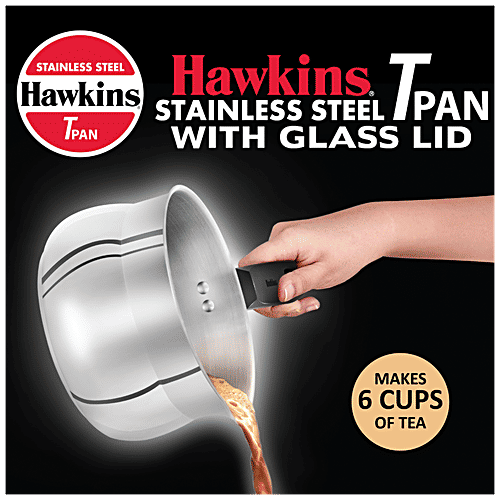 Hawkins Stainless Steel Tpan/Sauce Pan With Glass Lid - Induction Base, Ezee-Pour,16 cm,4.7 mm, Plastic Handle, SST15G, 1.5 l Heat Resistant Glass