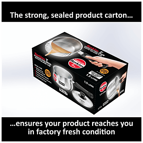 Hawkins Stainless Steel Tpan/Sauce Pan With Glass Lid - Induction Base, Ezee-Pour,16 cm,4.7 mm, Plastic Handle, SST15G, 1.5 l Heat Resistant Glass