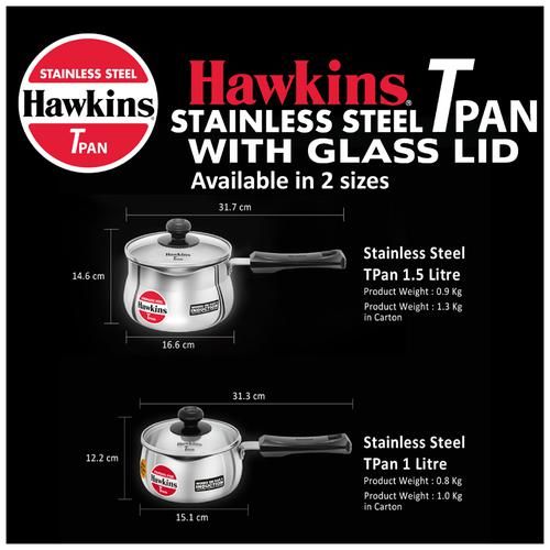 Details about   Hawkins Stainless Steel Tpan 1 Liter with Glass Lid Induction Saucepan Tea Pan 