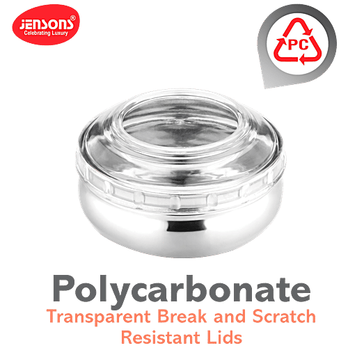 Jensons Steel Belly Shape Storage Dabba/ Container Set With PP Lid - Silver & White, 4 pcs (200ml + 300ml + 450ml + 750ml) Durable, Dishwasher Safe & Rust Free