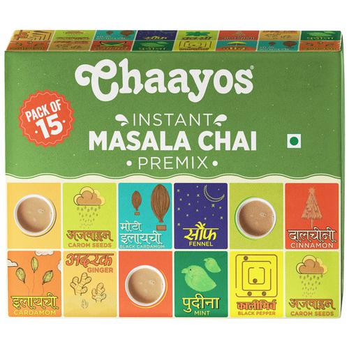 Chaayos Instant Tea Premix - Masala, Regular Sugar, 330 g (15 Sachet x 22 g each) Natural Flavours