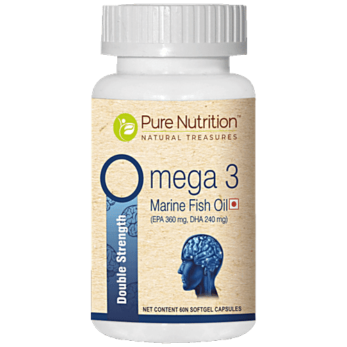 Pure Nutrition Omega 3 Double Strength Marine Fish Oil Capsules For Brain, Heart & Eye Health, 60 pcs  