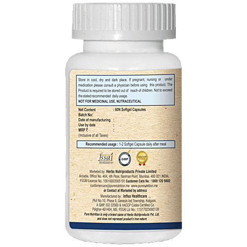 Pure Nutrition Omega 3 Double Strength Marine Fish Oil Capsules For Brain, Heart & Eye Health, 60 pcs  