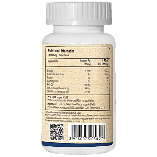 Pure Nutrition Omega 3 Double Strength Marine Fish Oil Capsules For Brain, Heart & Eye Health, 60 pcs  