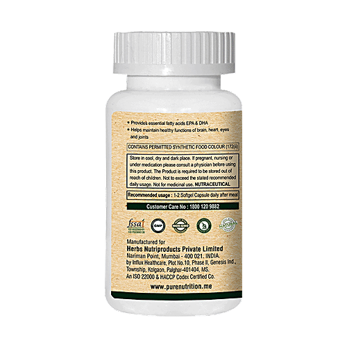 Pure Nutrition Omega 3 Triple Strength Marine Fish Oil Capsules For Brain, Heart & Eye Health, 60 Capsules  