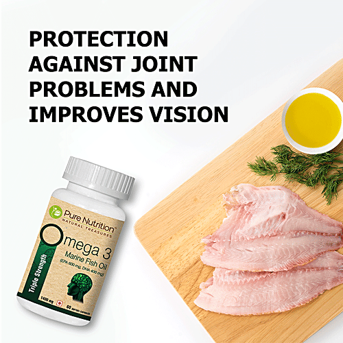 Pure Nutrition Omega 3 Triple Strength Marine Fish Oil Capsules For Brain, Heart & Eye Health, 60 Capsules  