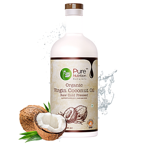 Pure Nutrition  Pure Nutrition Raw Cold Pressed Virgin Coconut Oil For Hair, Skin, Massage & Edible (Glass Bottle), 500 ml Glass Bottle Rich in MCT