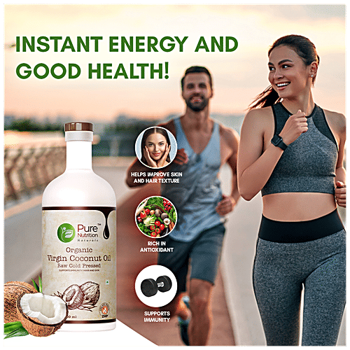 Pure Nutrition  Pure Nutrition Raw Cold Pressed Virgin Coconut Oil For Hair, Skin, Massage & Edible (Glass Bottle), 500 ml Glass Bottle Rich in MCT