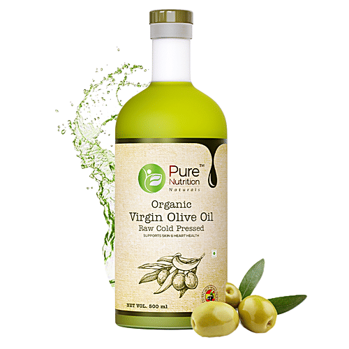 Pure Nutrition  Pure Nutrition Raw Cold Pressed Virgin Olive Oil, Moisturizer for Skin & Hair, Ideal for Dressing & Garnishing  (Glass Bottle), 500 ml Glass Bottle Richness of Antioxidants