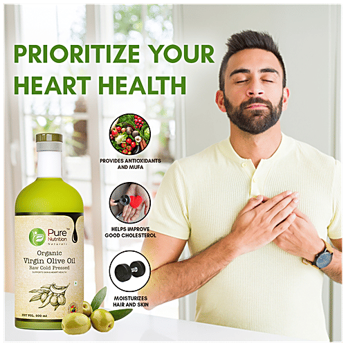 Pure Nutrition  Pure Nutrition Raw Cold Pressed Virgin Olive Oil, Moisturizer for Skin & Hair, Ideal for Dressing & Garnishing  (Glass Bottle), 500 ml Glass Bottle Richness of Antioxidants