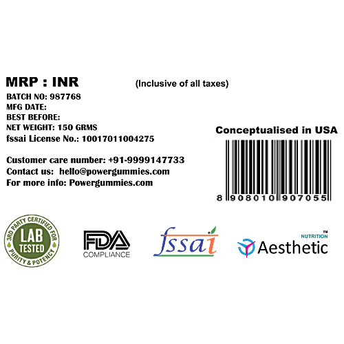 Power Gummies Hair & Nail Vitamins with Biotin & 10 Essential Vitamins - 60 Gummies-For Men & Women, 60 pcs  