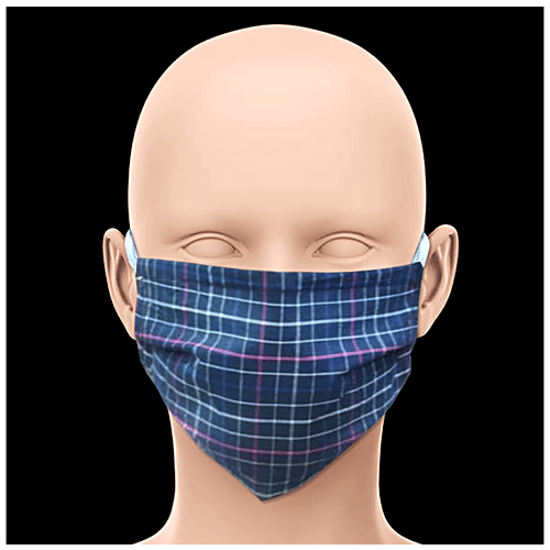 Shipra Commercial Pvt. Ltd. Reusable Face Mask - 2 Ply, Checked Print, Assorted, 7 x 3.5 Inch (Pack of 3) 