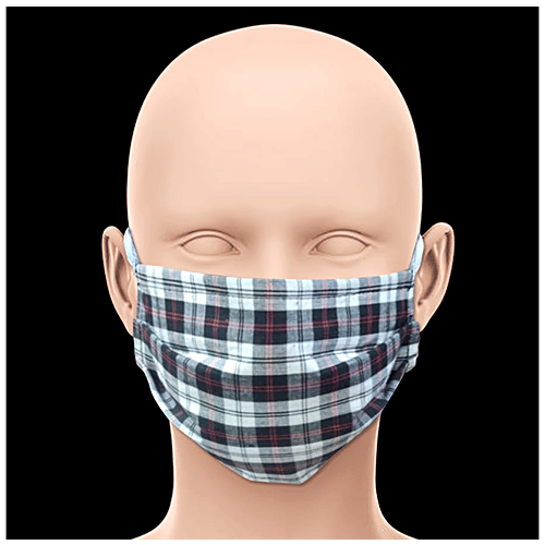 Shipra Commercial Pvt. Ltd. Reusable Face Mask - 2 Ply, Checked Print, Assorted, 7 x 3.5 Inch (Pack of 3) 
