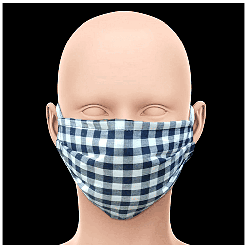 Shipra Commercial Pvt. Ltd. Reusable Face Mask - 2 Ply, Checked Print, Assorted, 7 x 3.5 Inch (Pack of 3) 