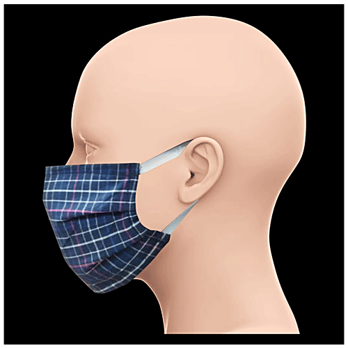 Shipra Commercial Pvt. Ltd. Reusable Face Mask - 2 Ply, Checked Print, Assorted, 7 x 3.5 Inch (Pack of 3) 