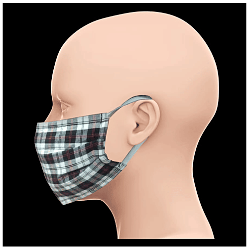 Shipra Commercial Pvt. Ltd. Reusable Face Mask - 2 Ply, Checked Print, Assorted, 7 x 3.5 Inch (Pack of 3) 