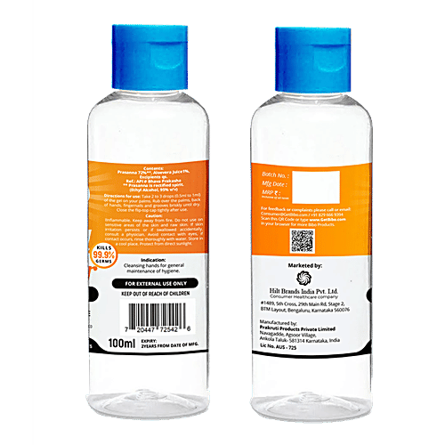 Bibo Fighter Hand Sanitizer - Aloe Vera, Alcohol Based, Kills 99.9% Germs, Self-Drying Gel, 100 ml