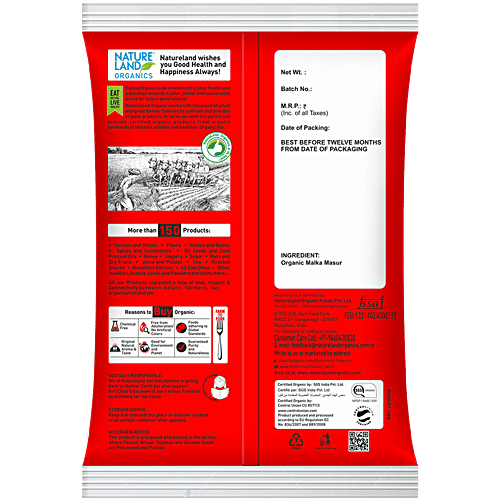 Natureland Organics Malka Masur, 500 g Pouch Chemical Free, No Artificial Colours