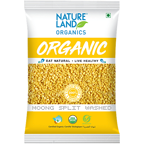 Natureland Organics Moong Split - Washed, 500 g Pouch Chemical Free, No Artificial Colours