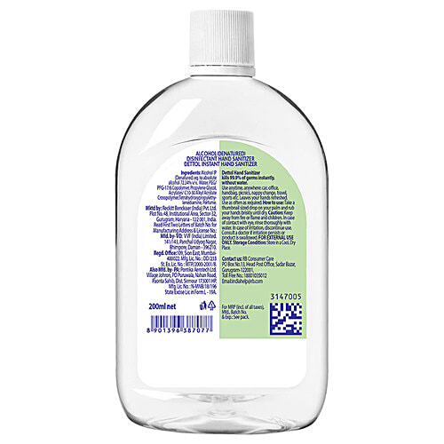 Dettol Instant Hand Sanitizer - Original, Alcohol Based, Kills 99.9% of Germs without Water, 200 ml Bottle 