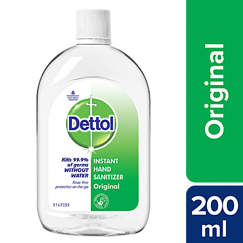Dettol Instant Hand Sanitizer - Original, Alcohol Based, Kills 99.9% of Germs without Water, 200 ml Bottle 