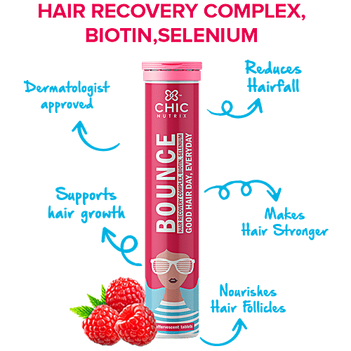 Chicnutrix Bounce - Hair Recovery Complex, Biotin & Selenium, Raspberry Flavour, 20 Tablets  