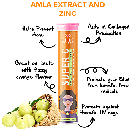 Chicnutrix Super C - Amla Extract & Zinc, Orange Flavour, 20 Tablets  