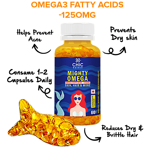 Chicnutrix Mighty Omega - Omega 3 Fatty Acids, Chocolate Flavour, 60 capsules  