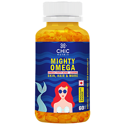Chicnutrix Mighty Omega - Omega 3 Fatty Acids, Chocolate Flavour, 60 capsules  