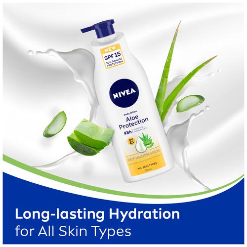 Nivea Aloe Protection SPF 15 Sun Damage Protection Body Lotion - All Skin Types, With Deep Moisture Serum & 100% Natural Aloe Vera, 400 ml  