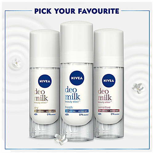 Nivea Deo Milk Elixir Women Deodorant Roll On - Sensitive Skin, 40 ml 48h Odour Protection, 0% Alcohol