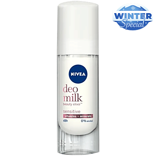 Nivea Deo Milk Elixir Women Deodorant Roll On - Sensitive Skin, 40 ml 48h Odour Protection, 0% Alcohol
