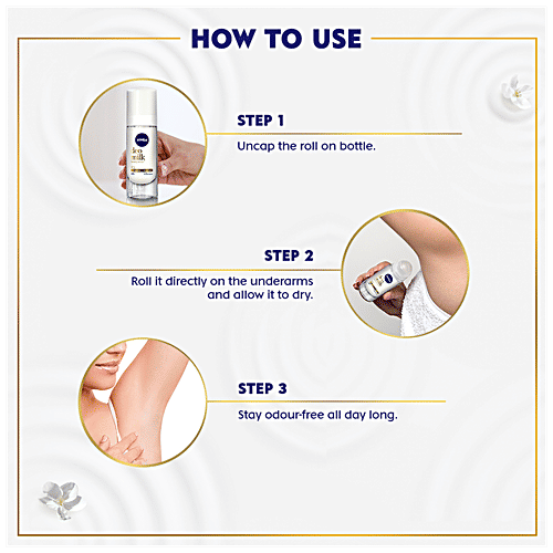 Nivea Deo Milk Elixir Women Deodorant Roll On - Dry Skin, 40 ml 48h Odour Protection, 0% Alcohol