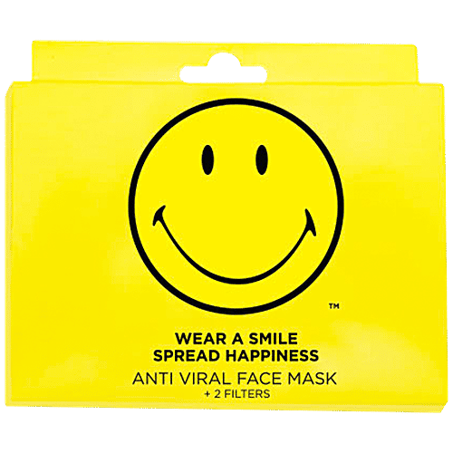 Smiley-Quick Dry Anti Viral Face Mask With 2 Filters - White With Smiley Print, 1 pc  