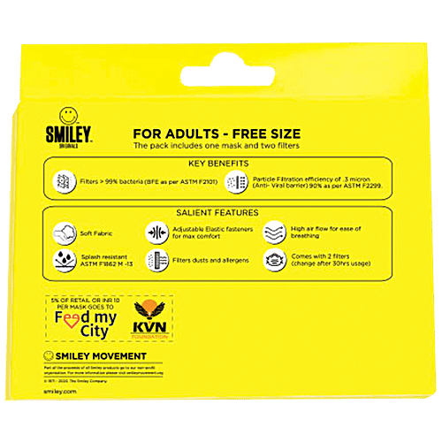 Smiley-Quick Dry Anti Viral Face Mask With 2 Filters - White With Smiley Print, 1 pc  