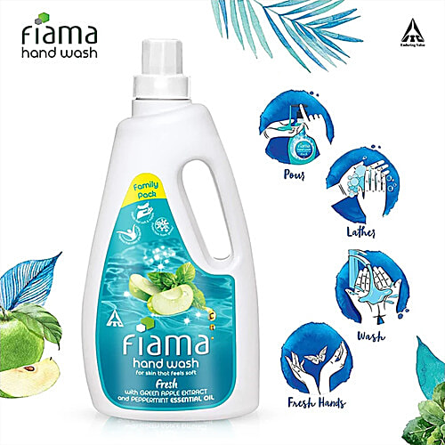 Fiama Fresh Hand Wash - Peppermint & Green Apple, 1 L Bottle 99.9% Germ Protection
