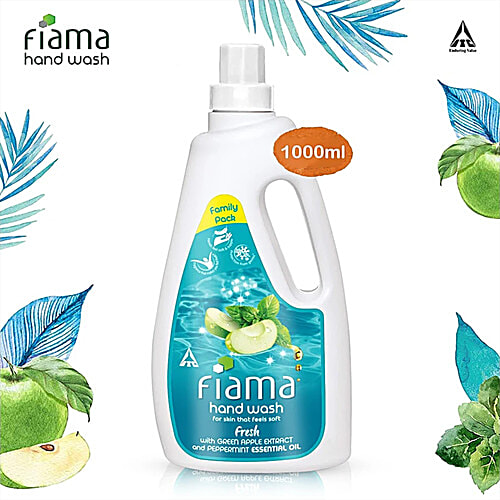 Fiama Fresh Hand Wash - Peppermint & Green Apple, 1 L Bottle 99.9% Germ Protection