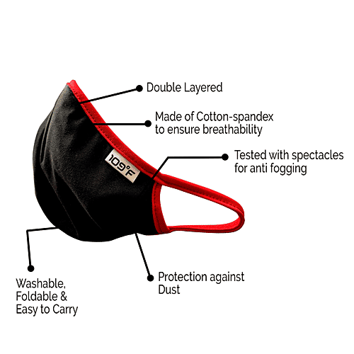 109°F Face Mask For Men & Women - Washable, Black, 1 pc Washable