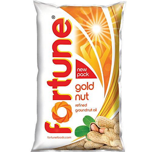 Fortune Goldnut Refined Groundnut Oil, 1 L  Fortified with Vitamin A & D