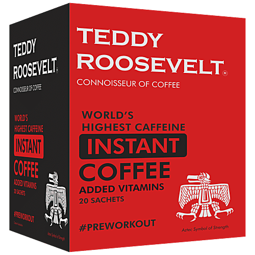 Teddy Roosevelt High Caffeine Instant Coffee Powder - Added Vitamins, 50 g (20 Sachets x 2.5 g Each) 
