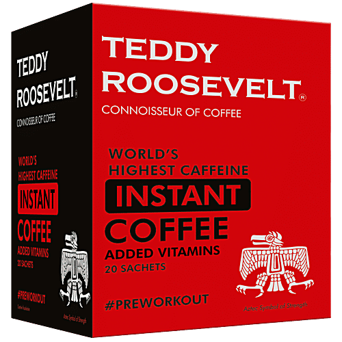 Teddy Roosevelt High Caffeine Instant Coffee Powder - Added Vitamins, 50 g (20 Sachets x 2.5 g Each) 