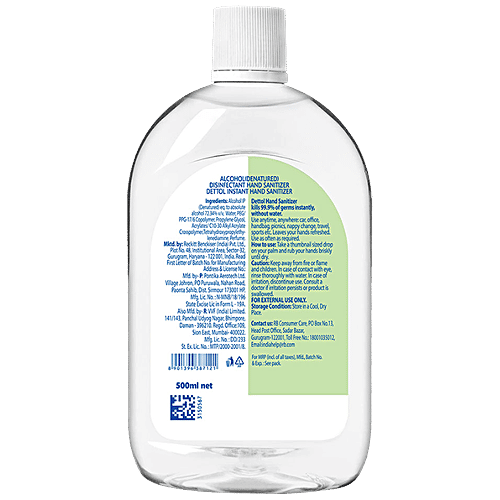 Dettol Original Germ Protection Alcohol Based Hand Sanitizer Refill, 500 ml Bottle 